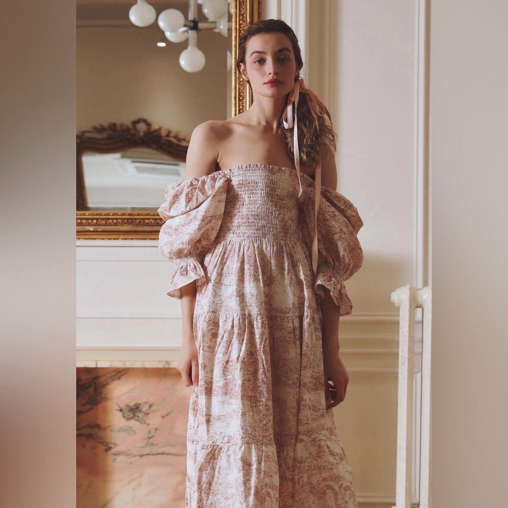 NOTHING FITS BUT Romantic Smocked Midi Linen Dress
